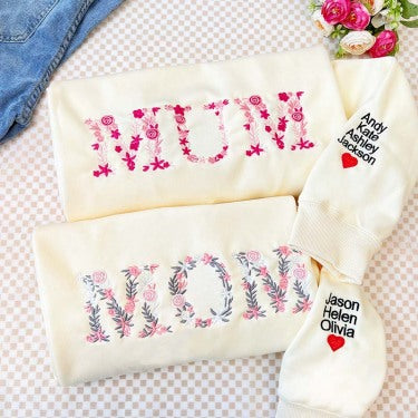 Custom Embroidered Mama/Grandma Floral Sweatshirt/Hoodie/T-shirt