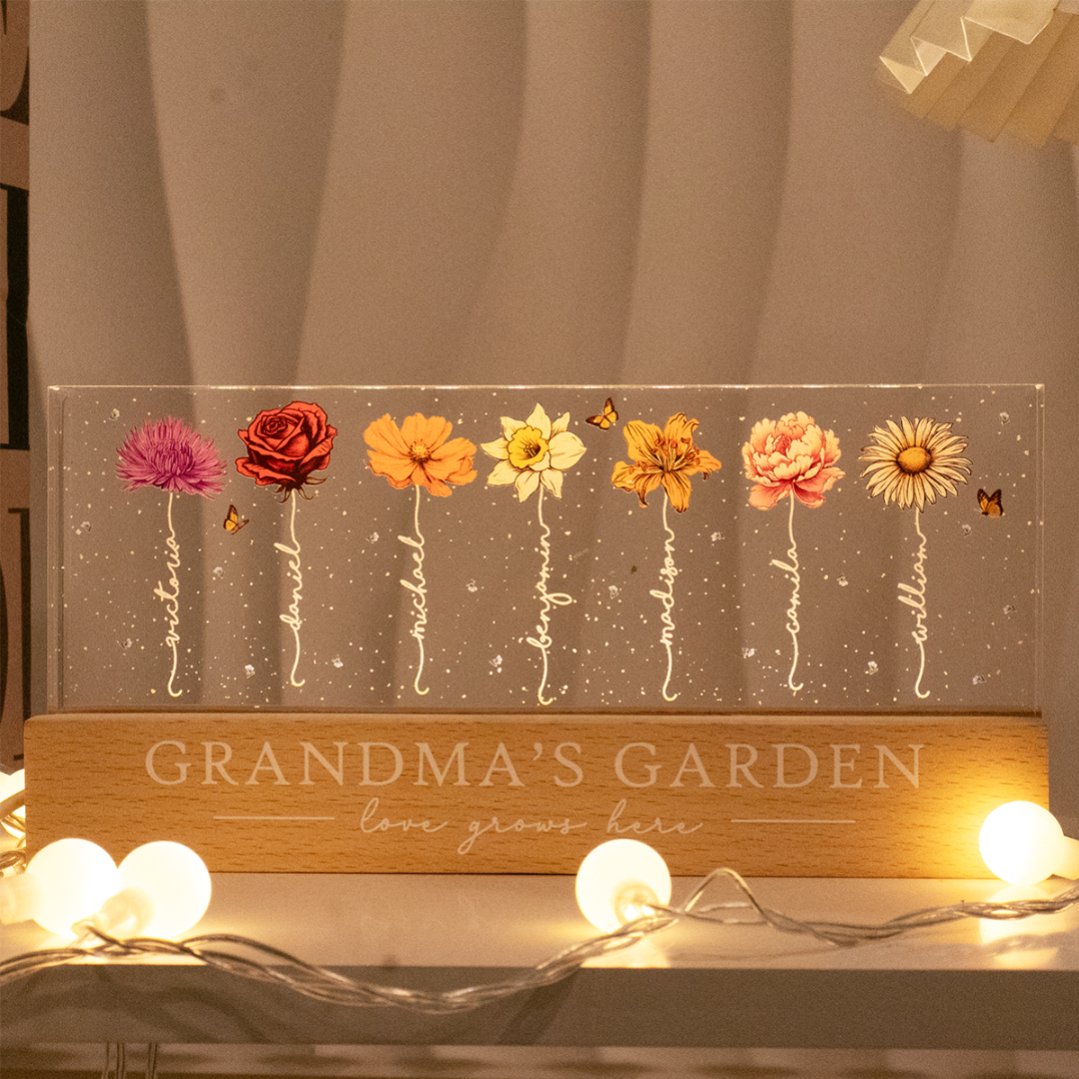 Personalized LED Night Light - Grandma‘s Garden Birth Month Flowers