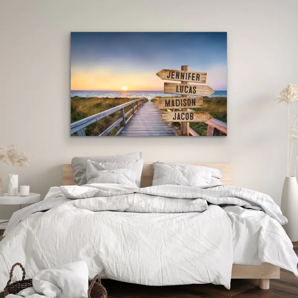 Personalized Canvas "Shared Signpost at the beach path"