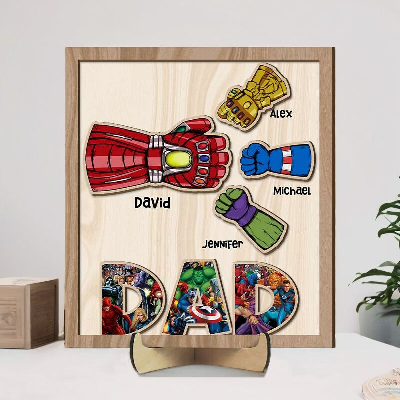 Personalized Wooden Plaque - Name Fist Bump Dad and Kids