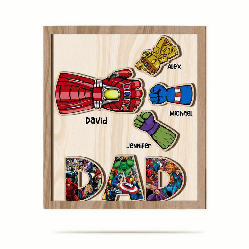 Personalized Wooden Plaque - Name Fist Bump Dad and Kids