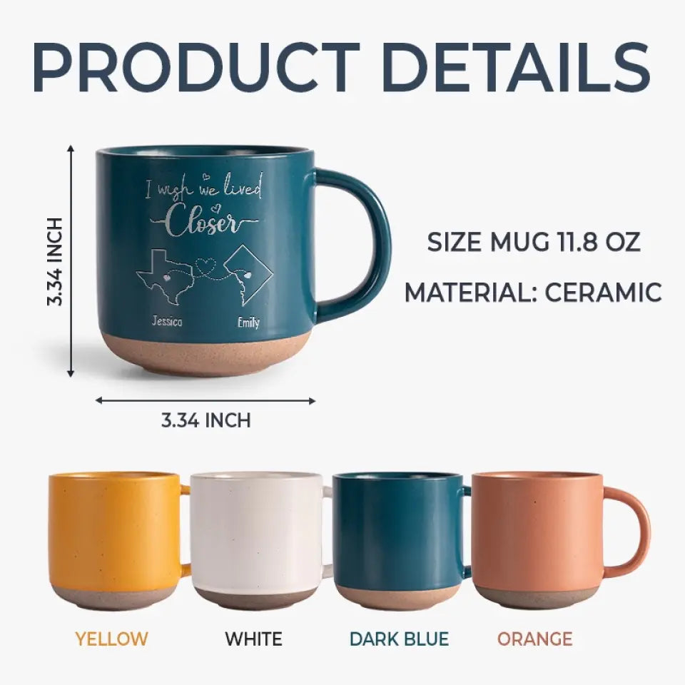 Personalized Custom Pottery Mug - I Wish We Lived Closer