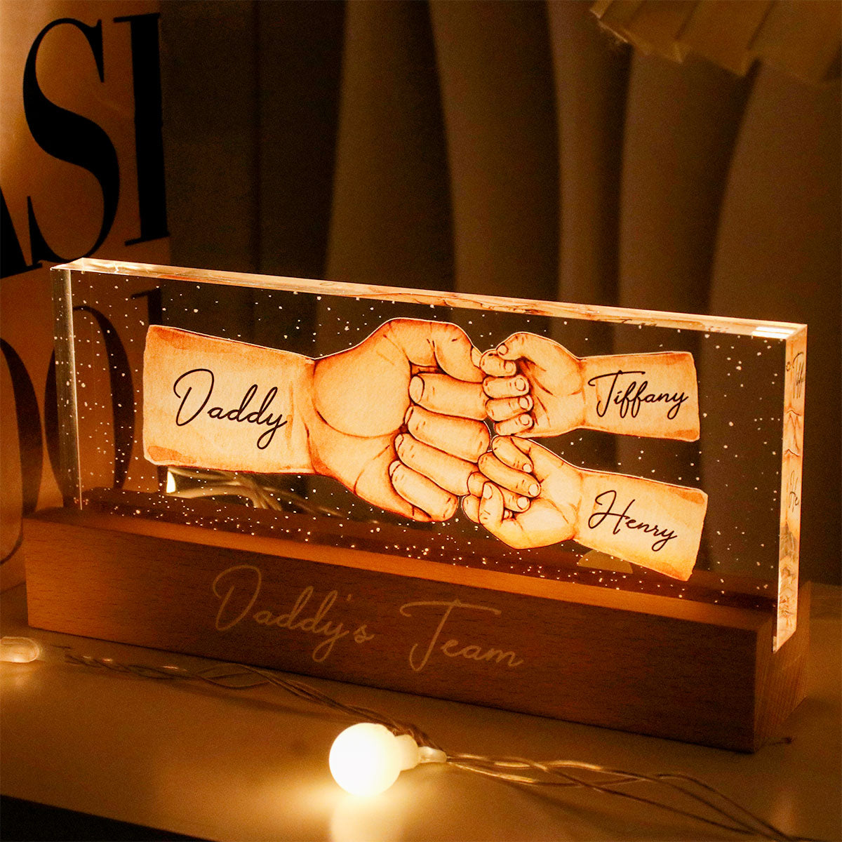 Personalized LED Night Light, Daddy's Team Fist Bump