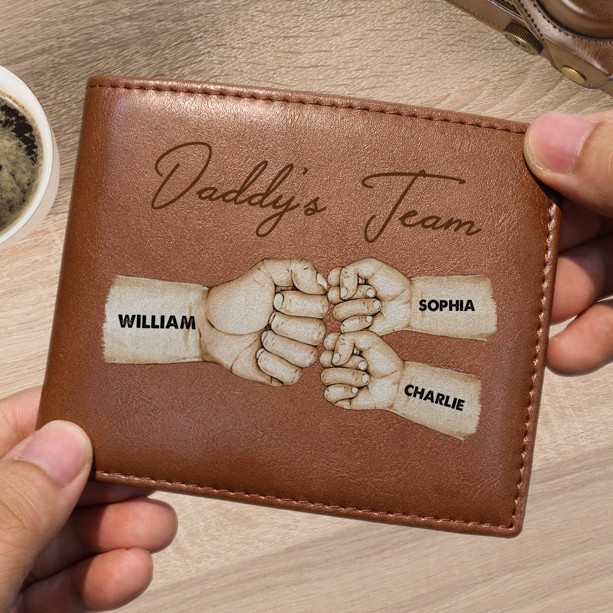 Personalized Printed Leather Wallet - Daddy‘s Team Fist Bump