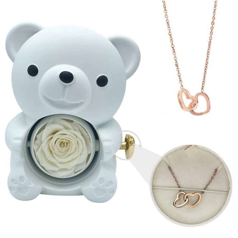 Engraved Heart Necklace - with real Rose Bear Giftbox