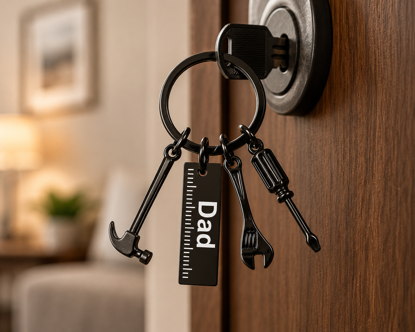 Tool Keychain for Dad – Stainless Steel Mini Hammer & Wrench Charm