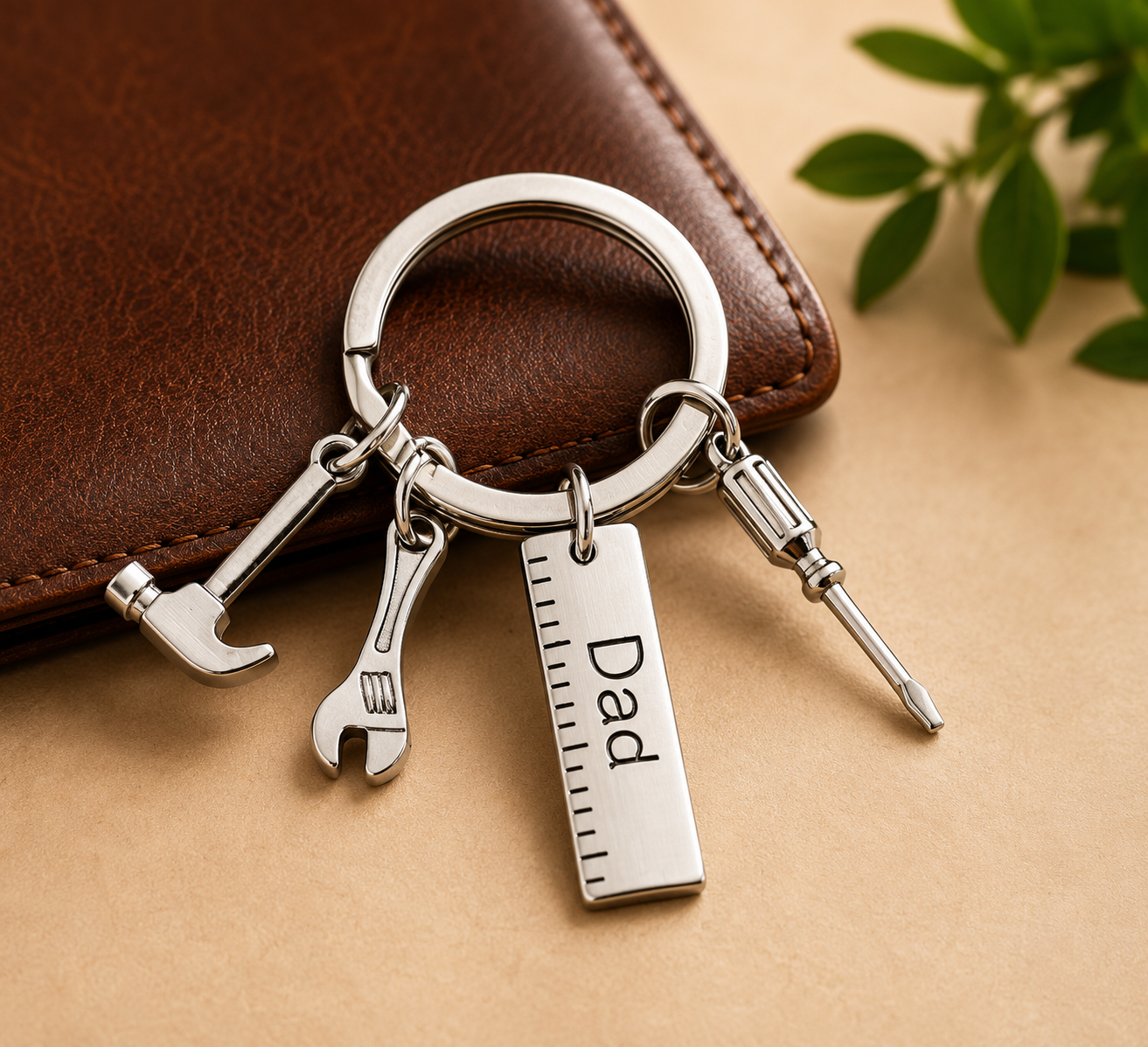 Tool Keychain for Dad – Stainless Steel Mini Hammer & Wrench Charm