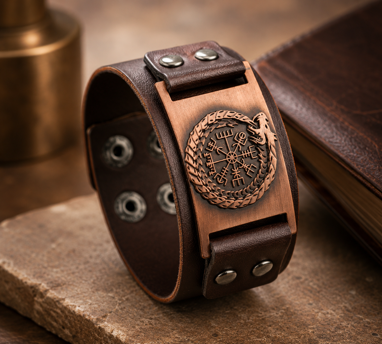 Men's Viking Compass Leather Bracelet - CustomLove
