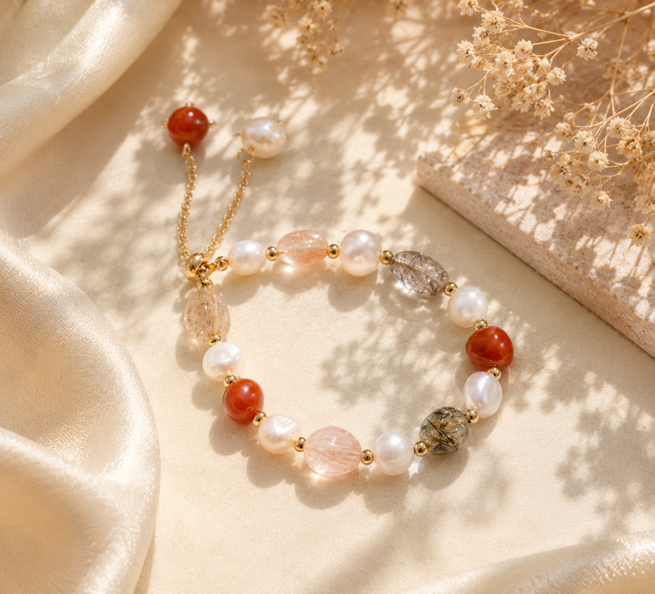 Freshwater Pearl & Natural Stone Beaded Bracelet for Women - CustomLove
