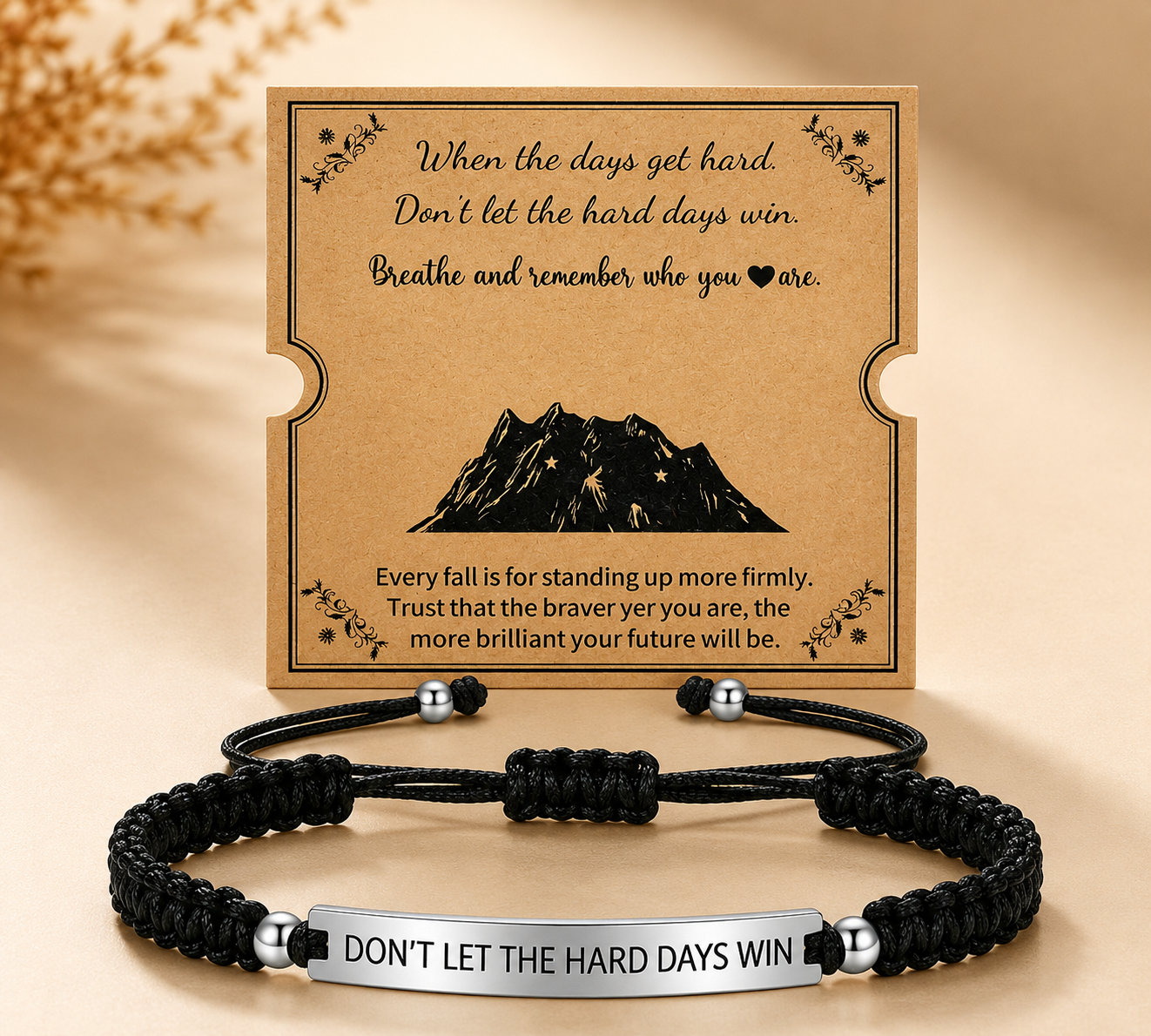 Inspirational Stainless Steel Plaque Braided Rope Bracelet