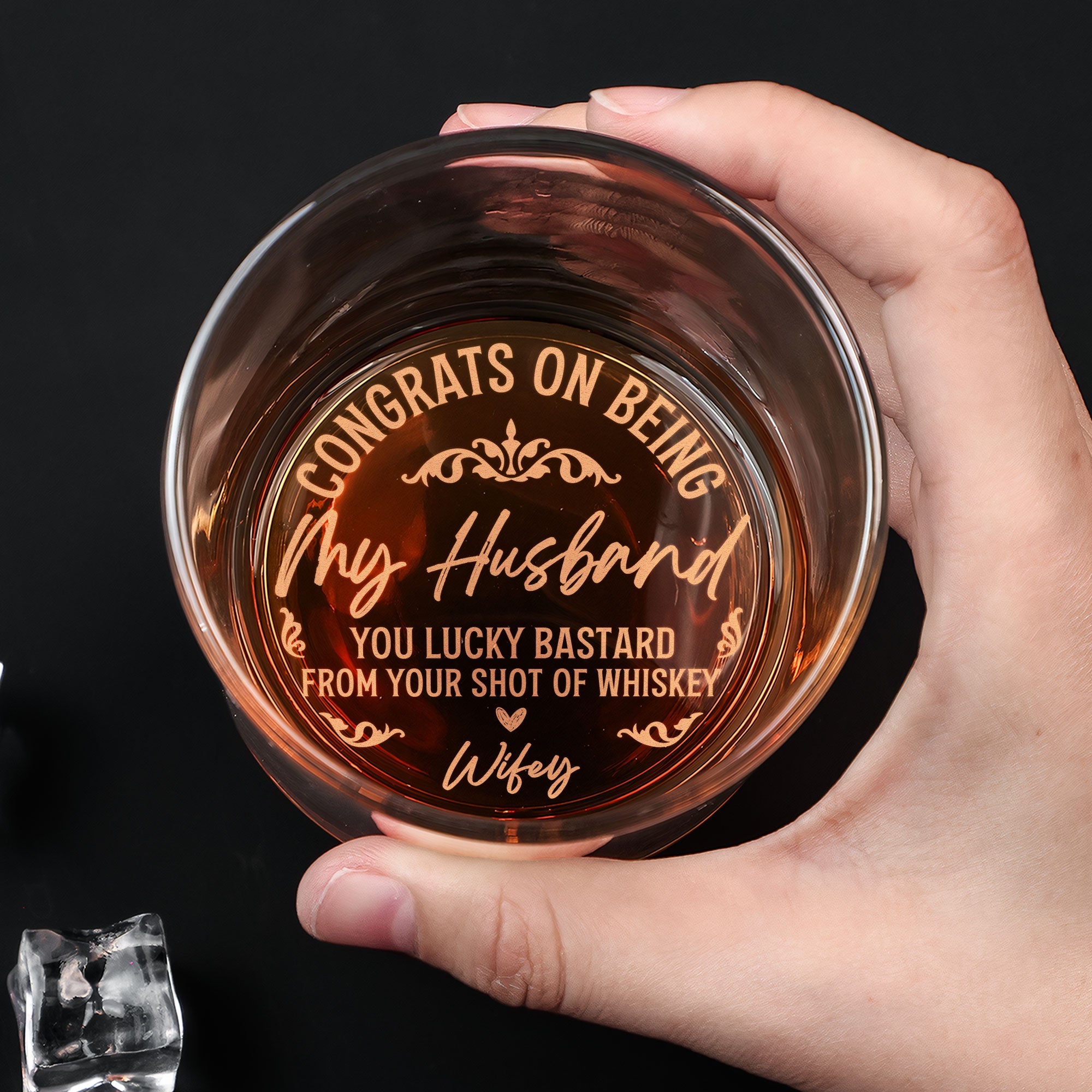 Personalized Engraved Whiskey Glass- Congrats On Being My Husband