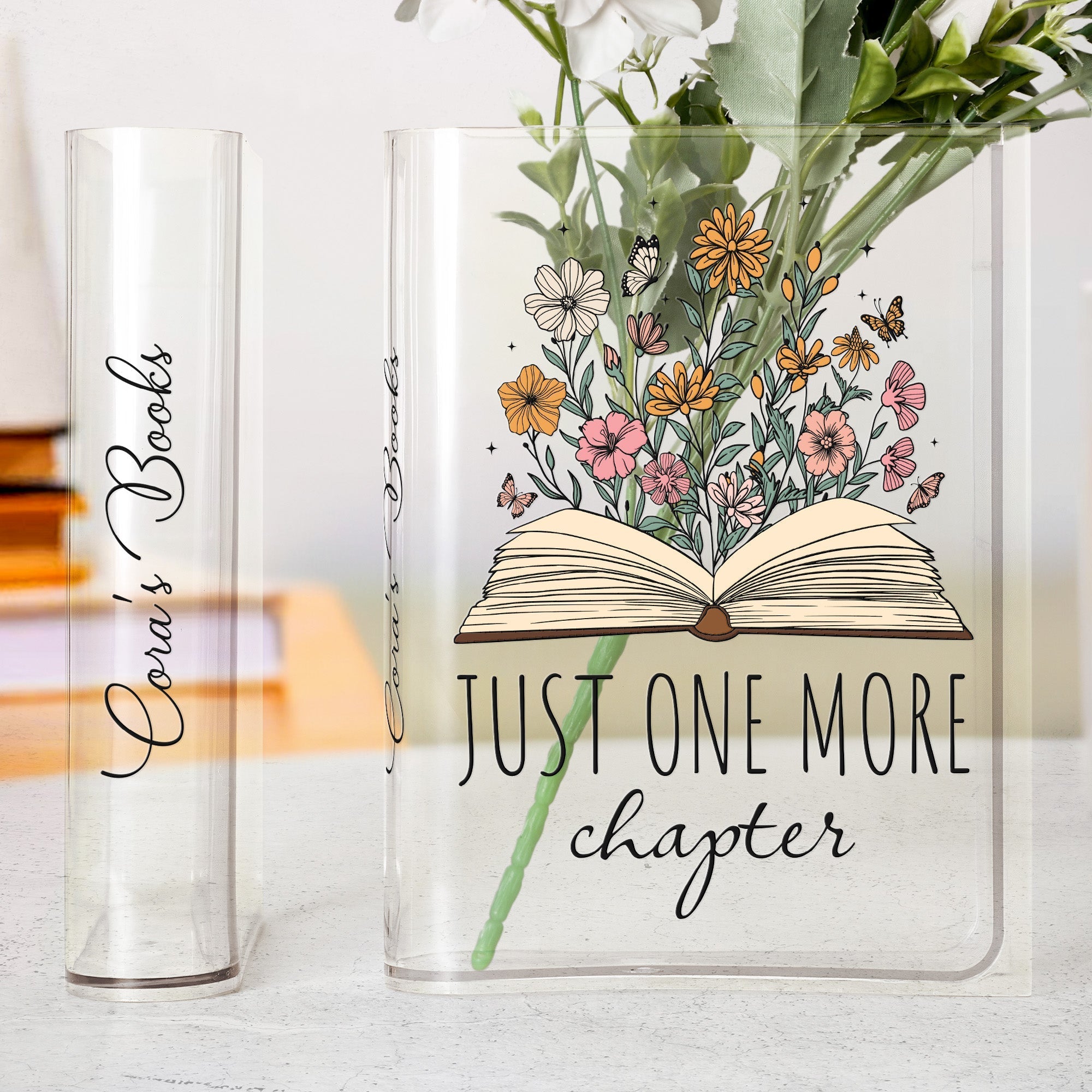 Personalized Acrylic Book Vase - Just One More Chapter