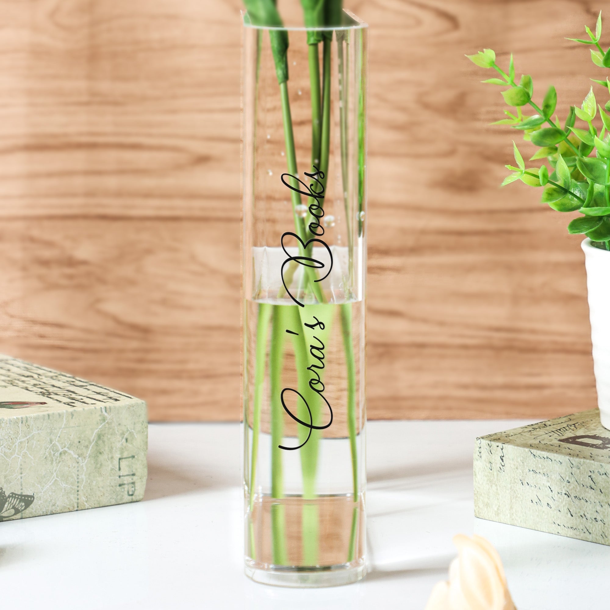 Personalized Acrylic Book Vase - Just One More Chapter