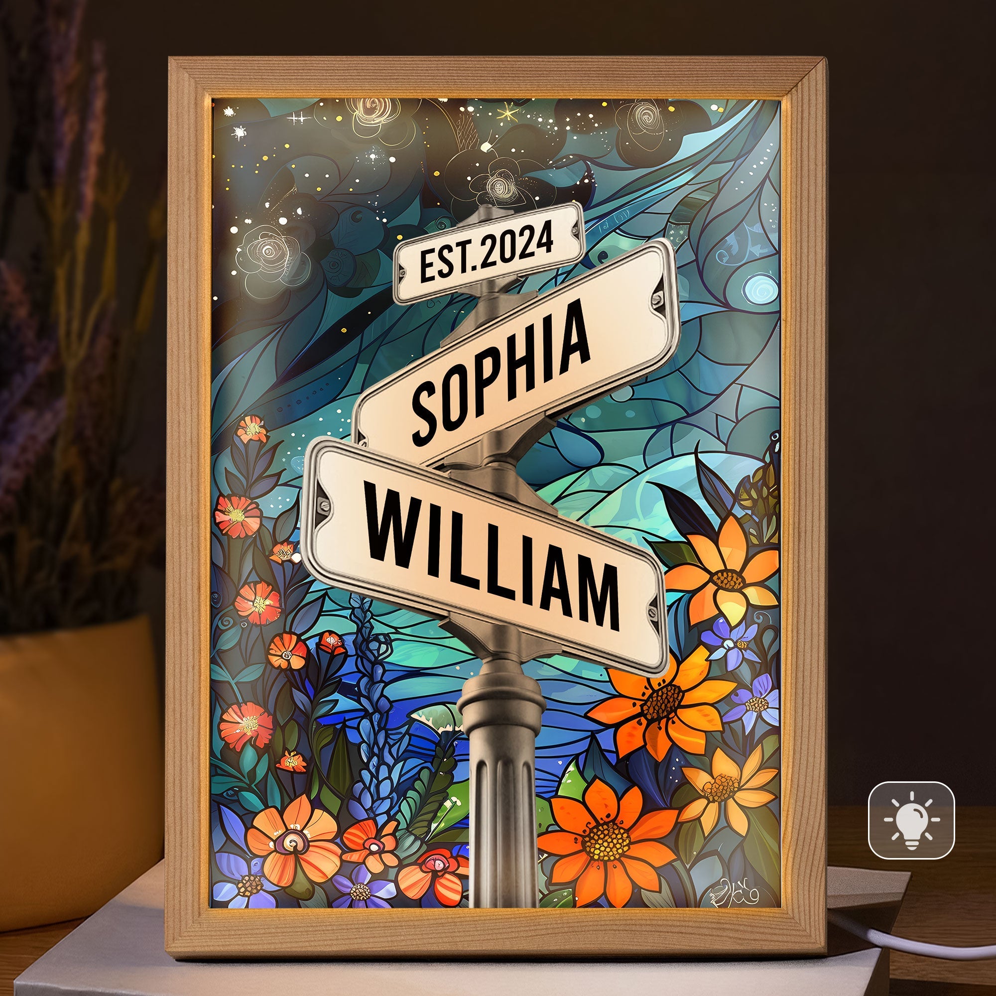 Personalized Couple Street Sign -  Light Up Picture Frame