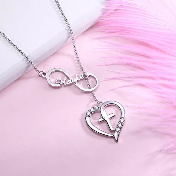 Personalized Infinity & Heart Cross Name Necklace