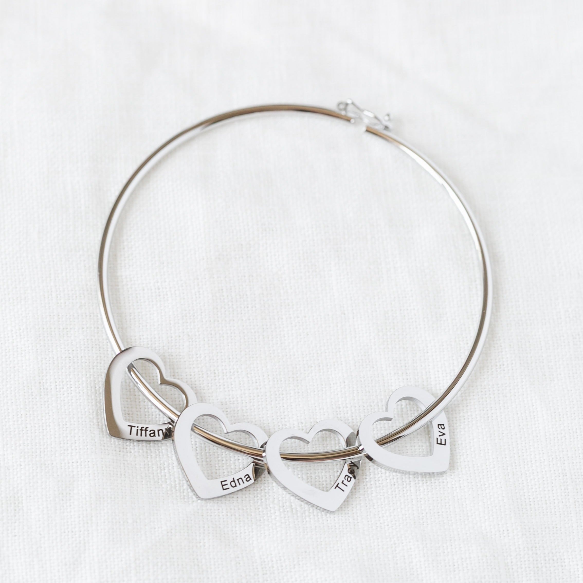 Bangle Bracelet with Custom Heart Pendants in 18K Gold Plating