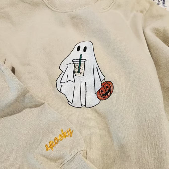 🎃 Ghost Drinking Embroidered Sweatshirt 👻