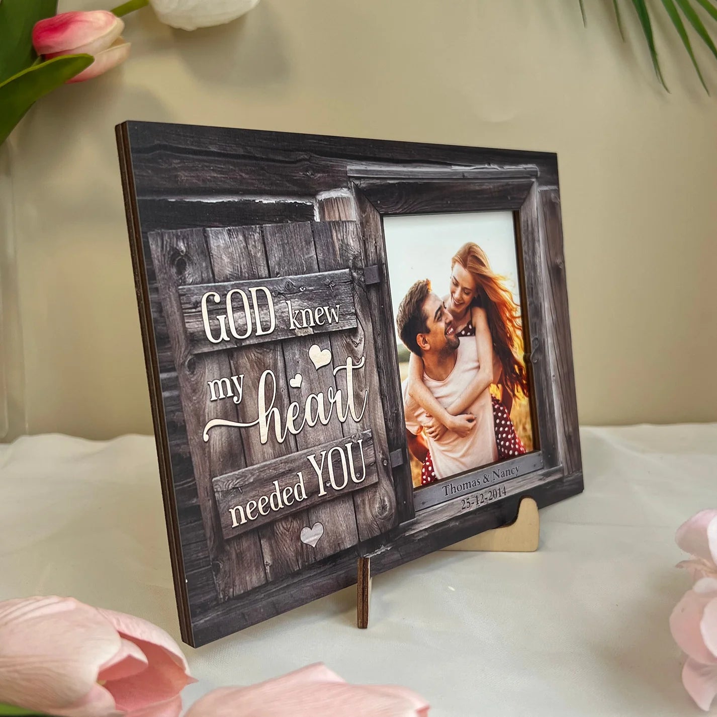 Personalized Wooden Photo Plaque - God Knew My Heart Needed You Couples