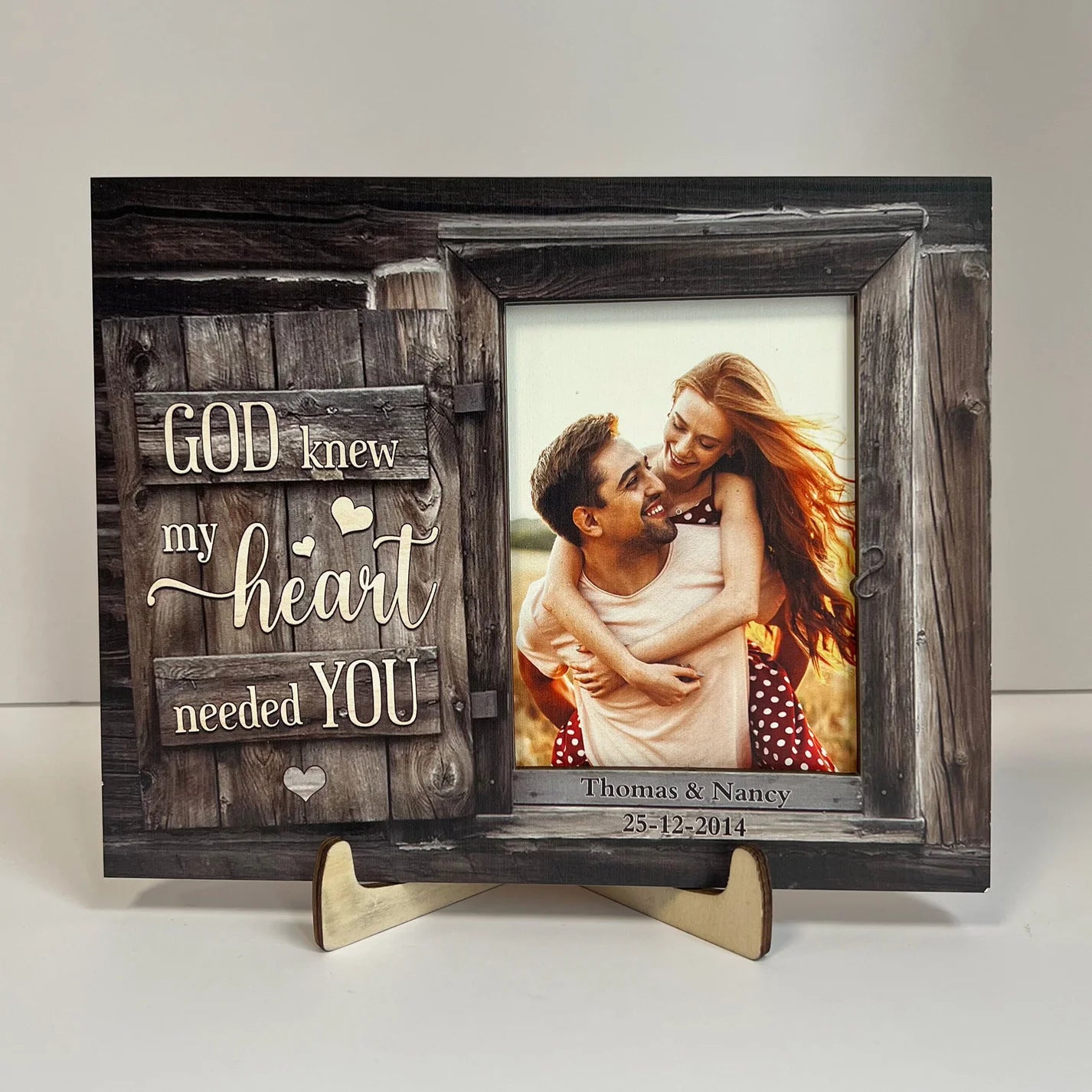 Personalized Wooden Photo Plaque - God Knew My Heart Needed You Couples