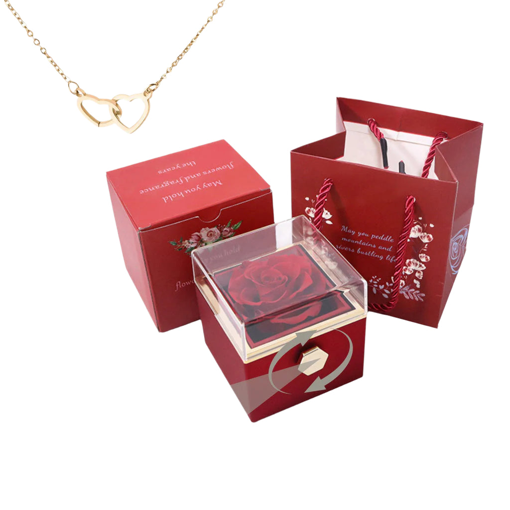 Gold heart necklace with rose box