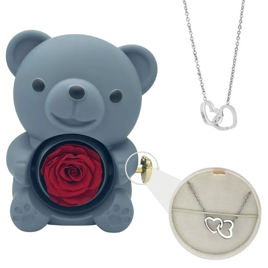 Engraved Heart Necklace - with real Rose Bear Giftbox