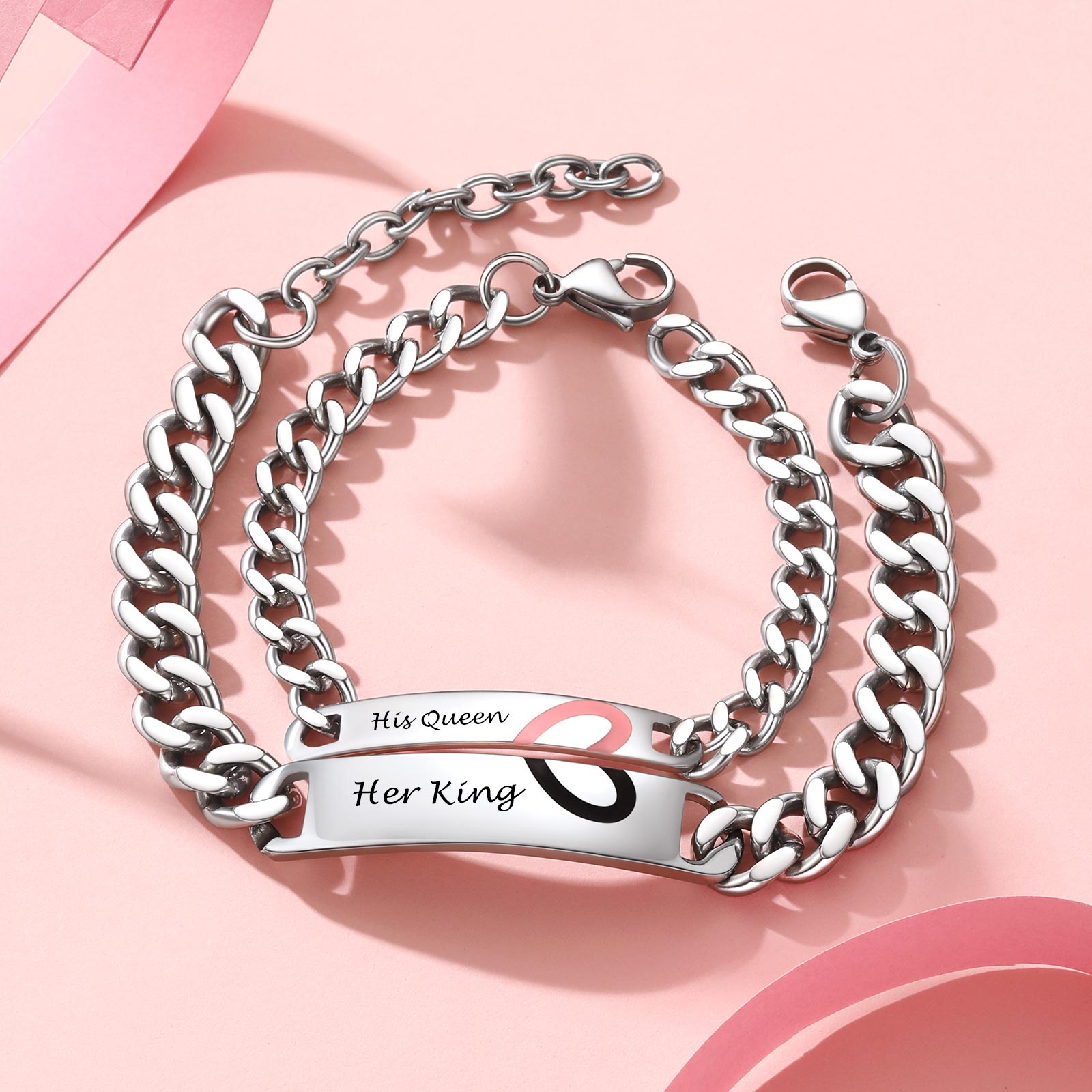 Personalized Engraving Heart Couple ID Bracelet for Men Women