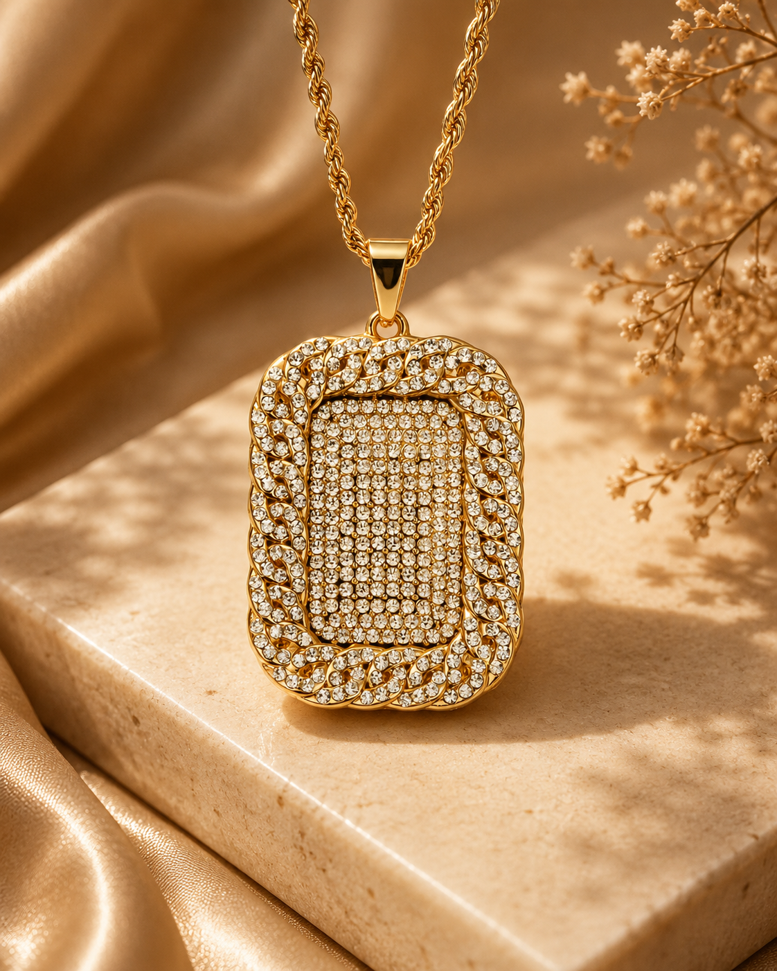 Hip Hop Men's Rhinestone Rectangular Pendant Necklace - CustomLove