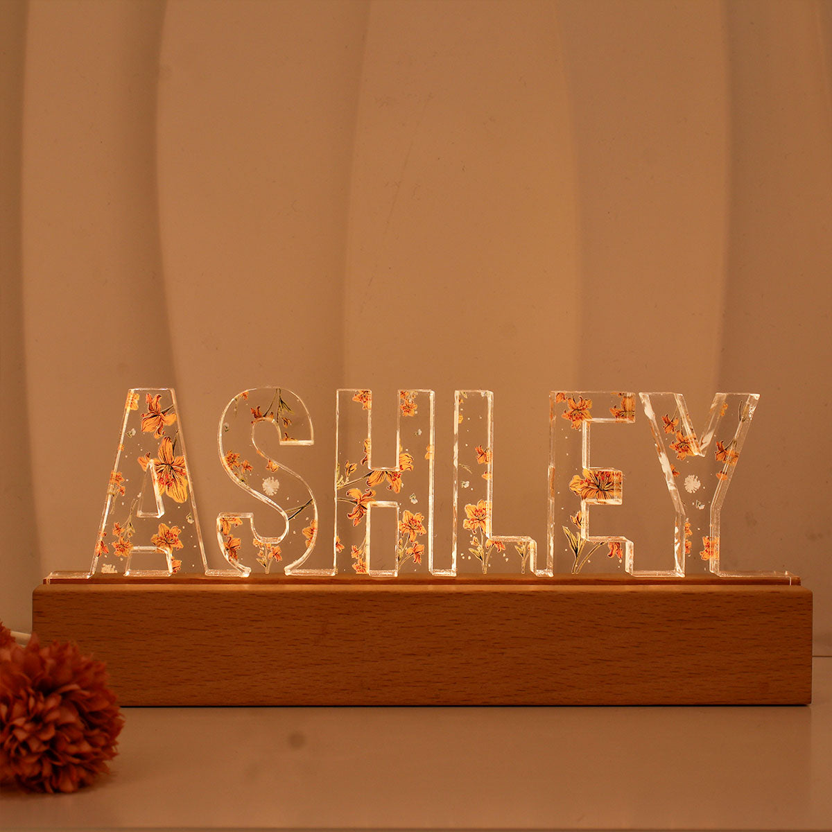 Personalized Custom Name LED Night Light - Birth Month Flower