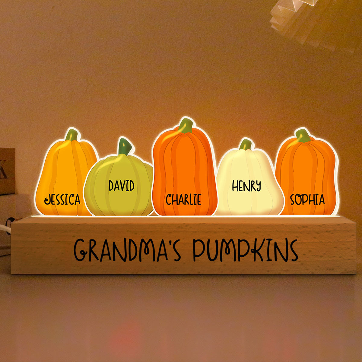 Personalized Acrylic Block LED Light, Grandma Pumpkins