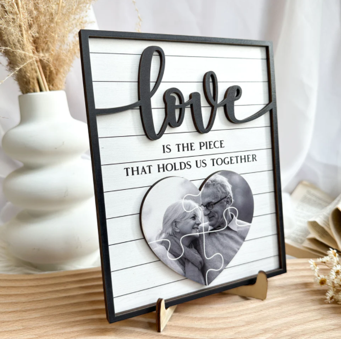 Love Is The Piece That Holds Us Together - Personalized Wooden Photo Plaque