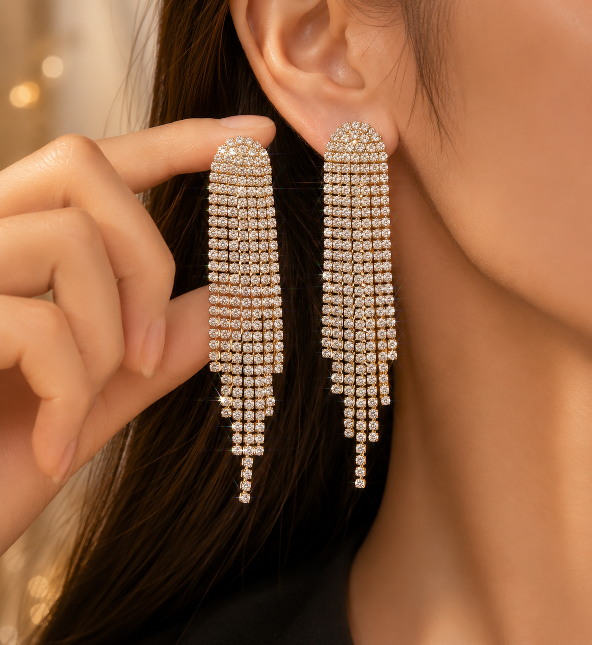 Luxury Rhinestone Tassel Drop Earrings for Women - CustomLove