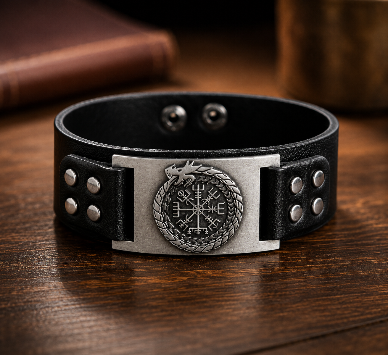 Men's Viking Compass Leather Bracelet - CustomLove