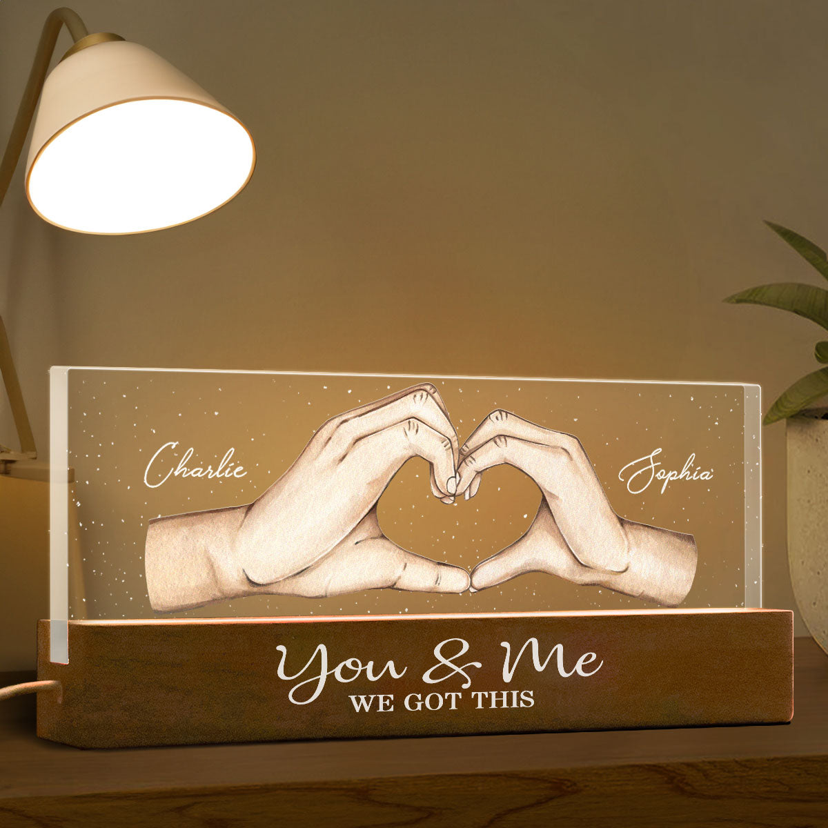 Personalized Acrylic LED Night Light - You Me We Got This Heart Hands