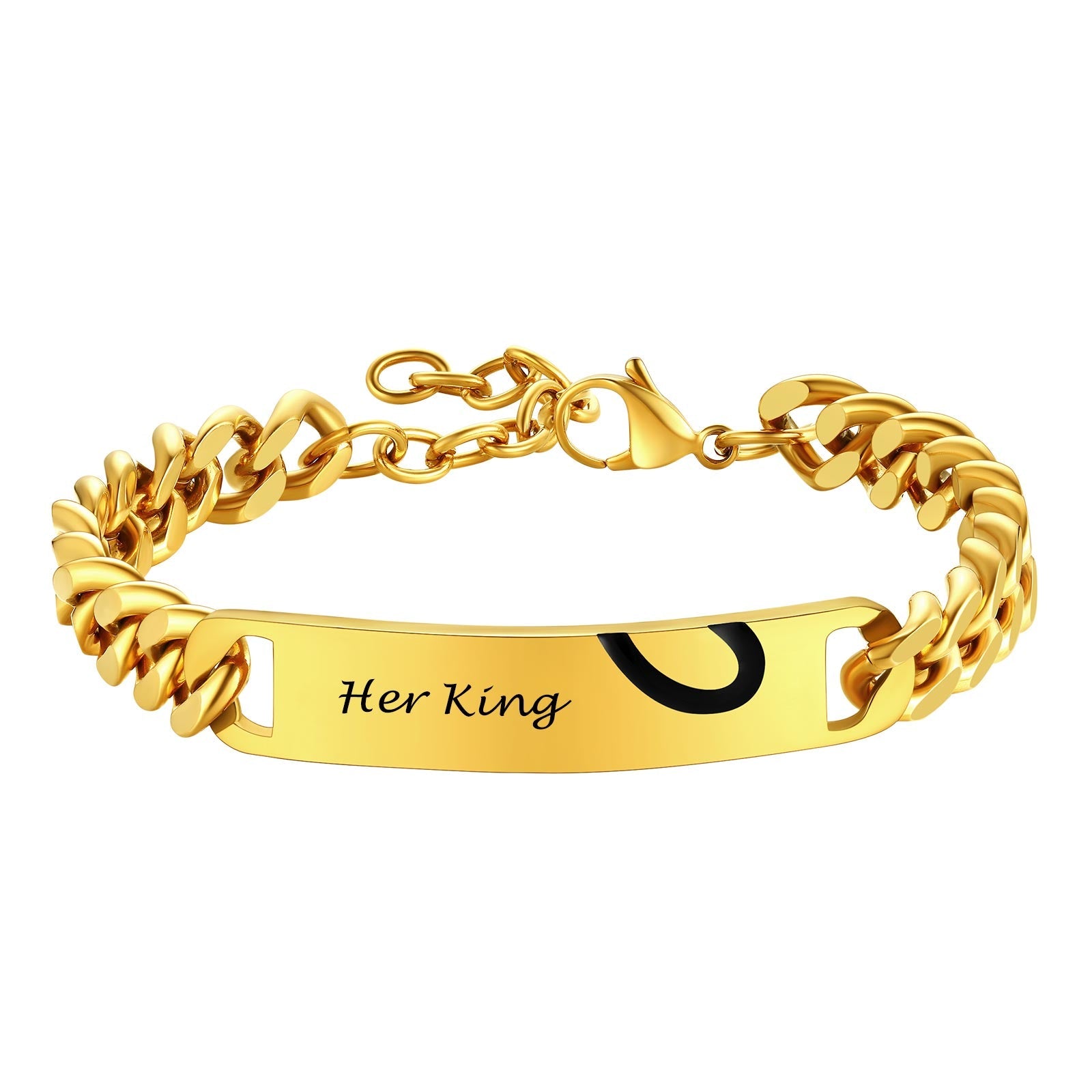 Personalized Engraving Heart Couple ID Bracelet for Men Women