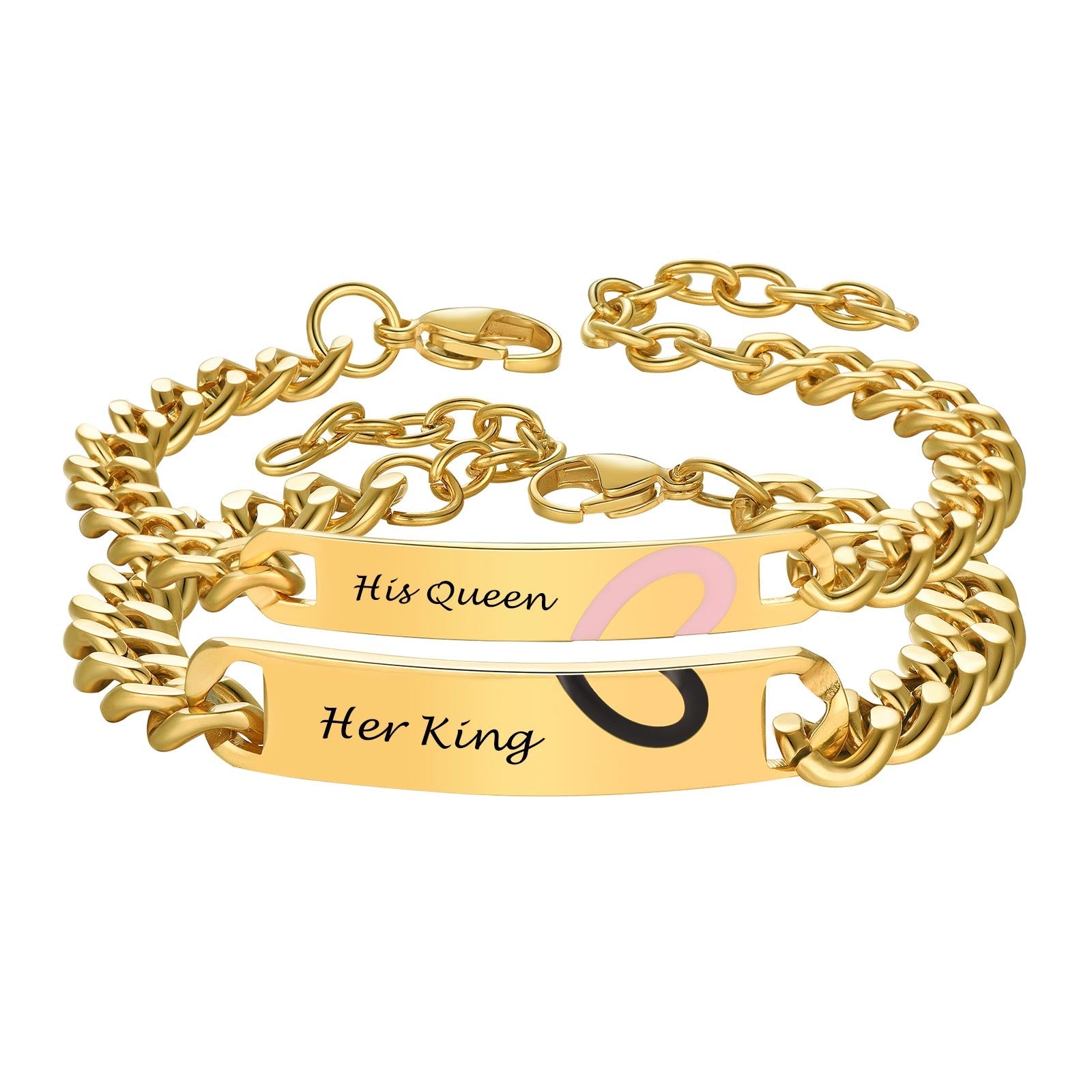 Personalized Engraving Heart Couple ID Bracelet for Men Women