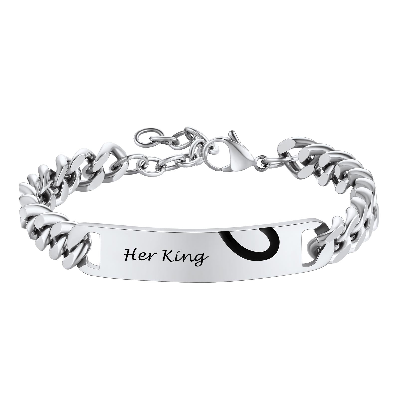 Personalized Engraving Heart Couple ID Bracelet for Men Women