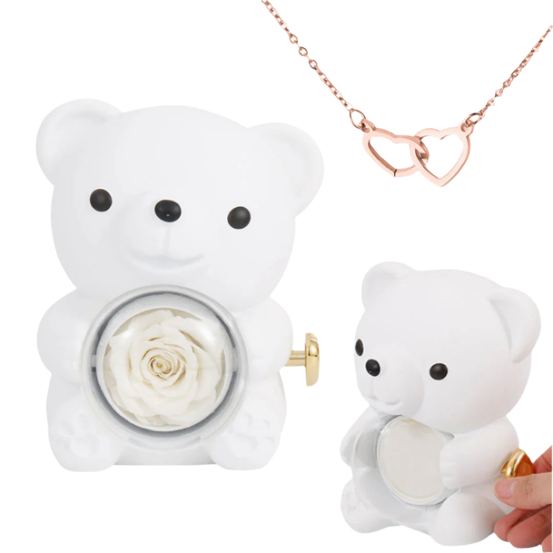 Real rose bear jewelry box