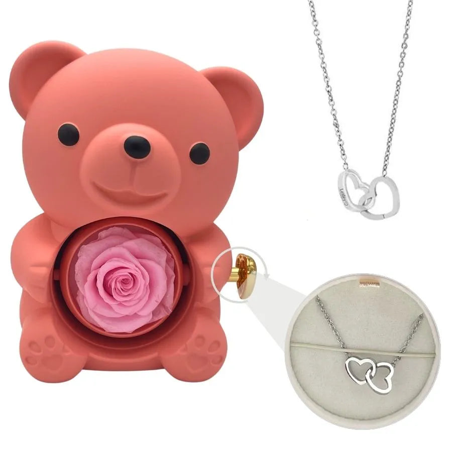 Engraved Heart Necklace - with real Rose Bear Giftbox