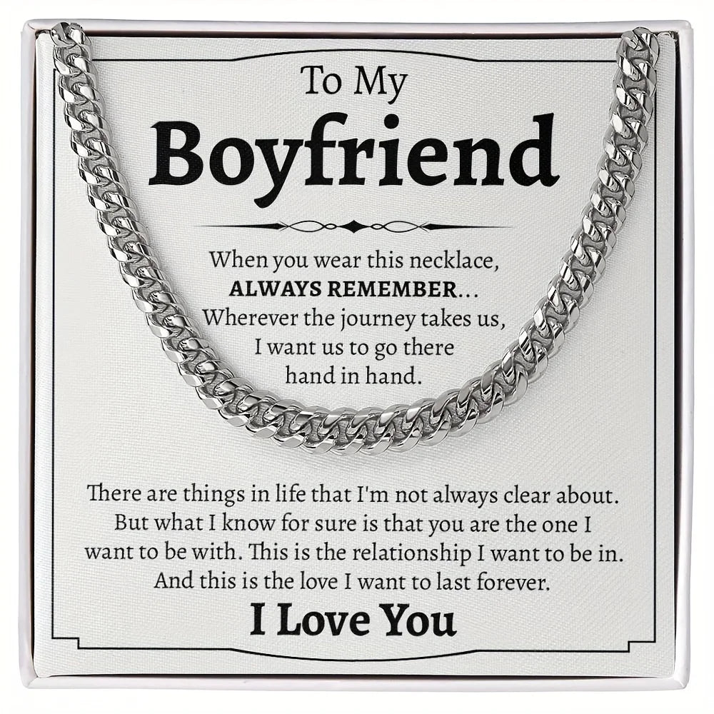 To My Boyfriend Cuban Chain Necklace,Promise Necklace for Him,Anniversary Gift Birthday Gift for Boyfriend,Christmas Gift Forhim