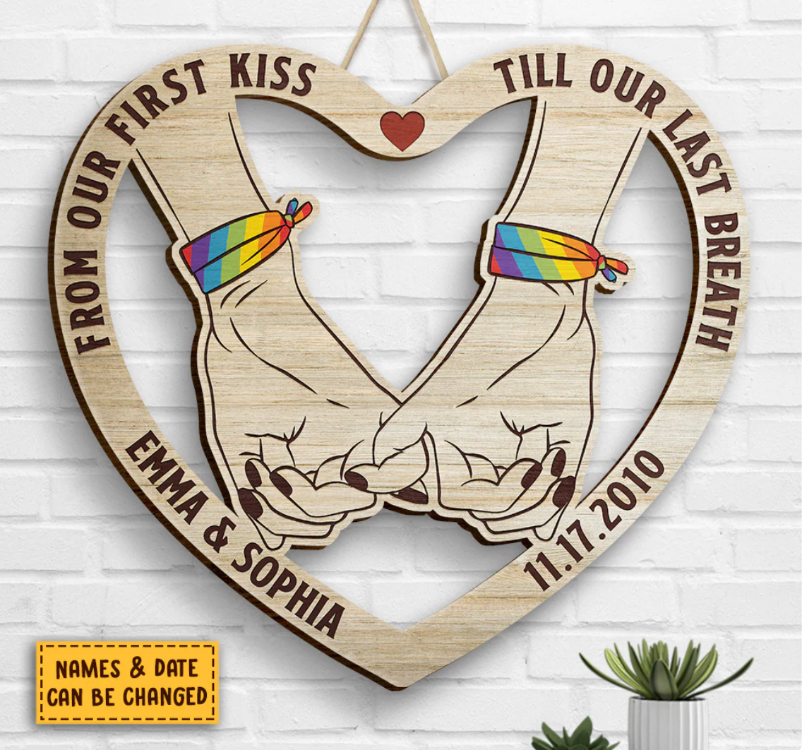 Personalized Shaped Wood Sign - Pinky Promise, LGBTQ+ Couples