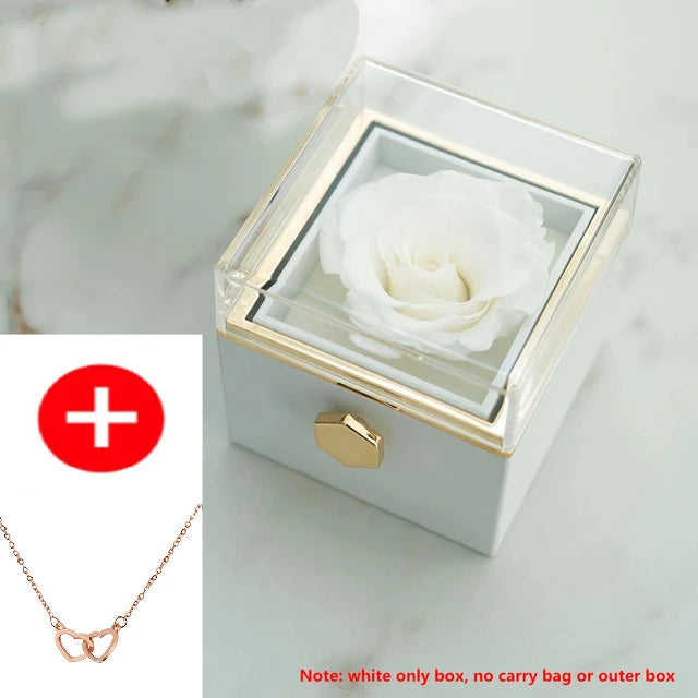 2024 New Valentine'S Day Gift Custom for Women Double Heart Engraved Name Steel Necklace Eternal Rose Box Wedding Ring Box
