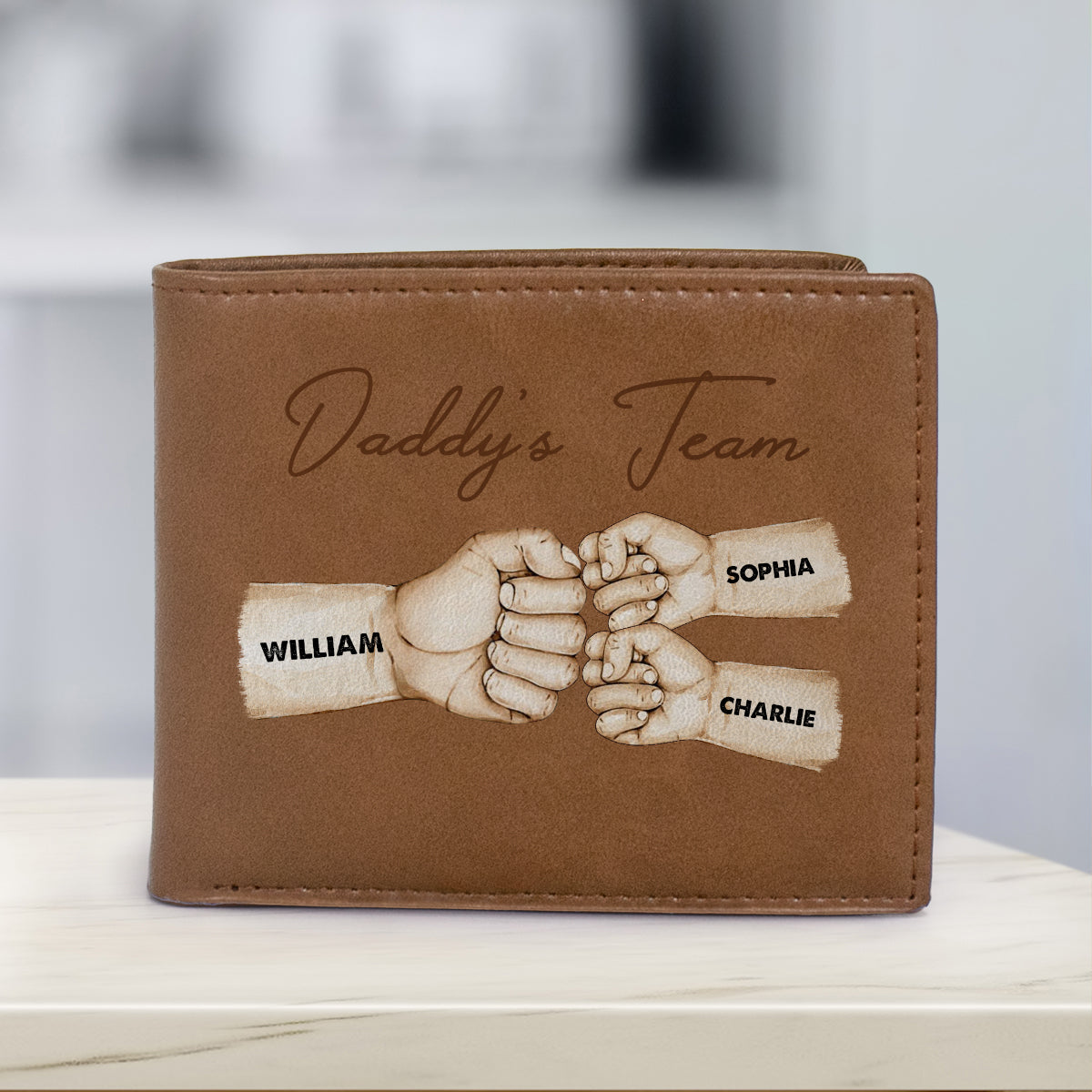 Personalized Printed Leather Wallet - Daddy‘s Team Fist Bump