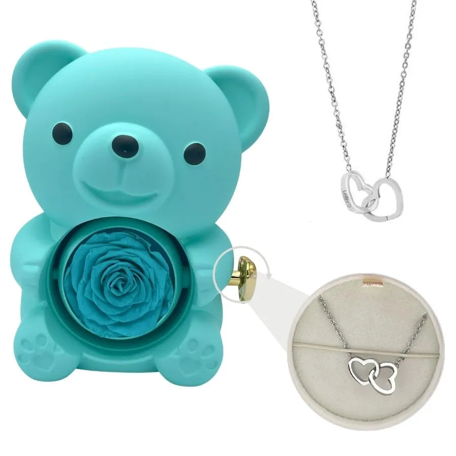 Engraved Heart Necklace - with real Rose Bear Giftbox