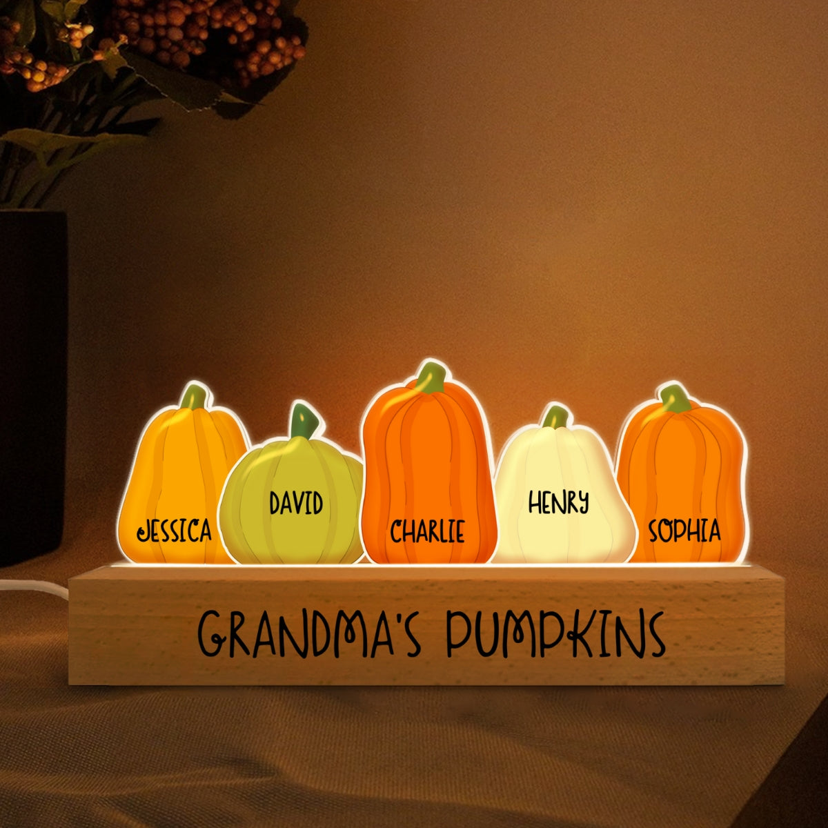 Personalized Acrylic Block LED Light, Grandma Pumpkins