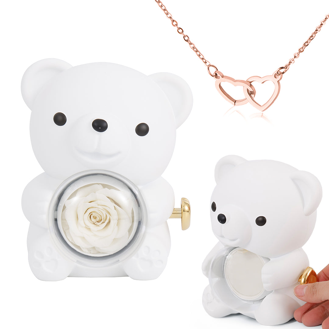 Engraved Heart Necklace - with real Rose Bear Giftbox