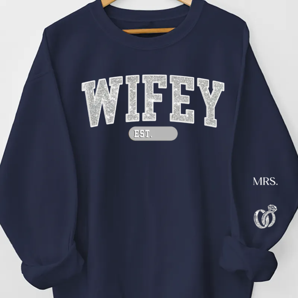 Personalized Sweatshirt With Design On Sleeve - Gift For Husband Wife, Anniversary