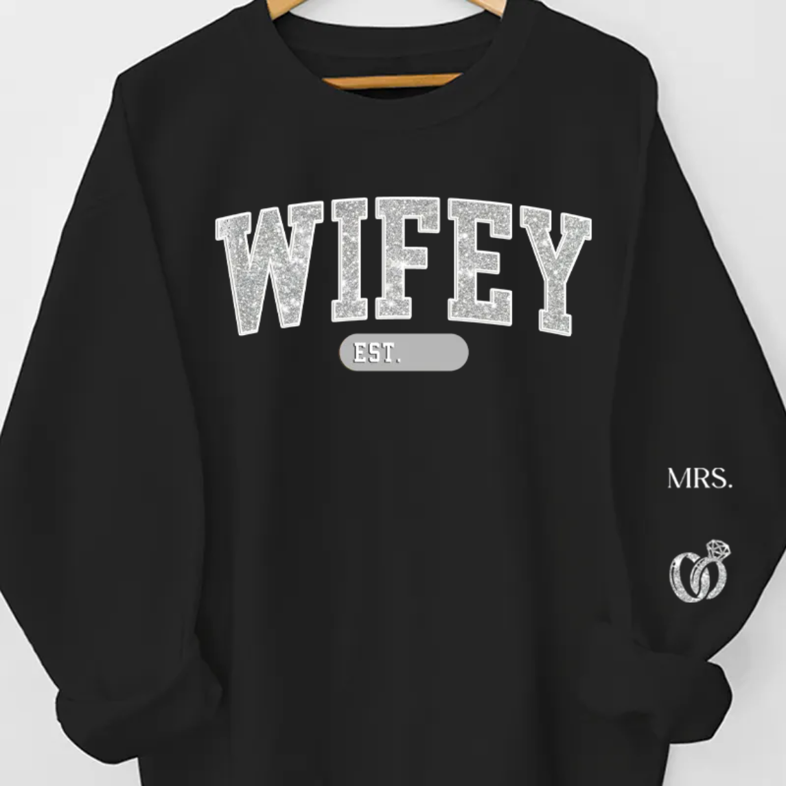 Personalized Sweatshirt With Design On Sleeve - Gift For Husband Wife, Anniversary