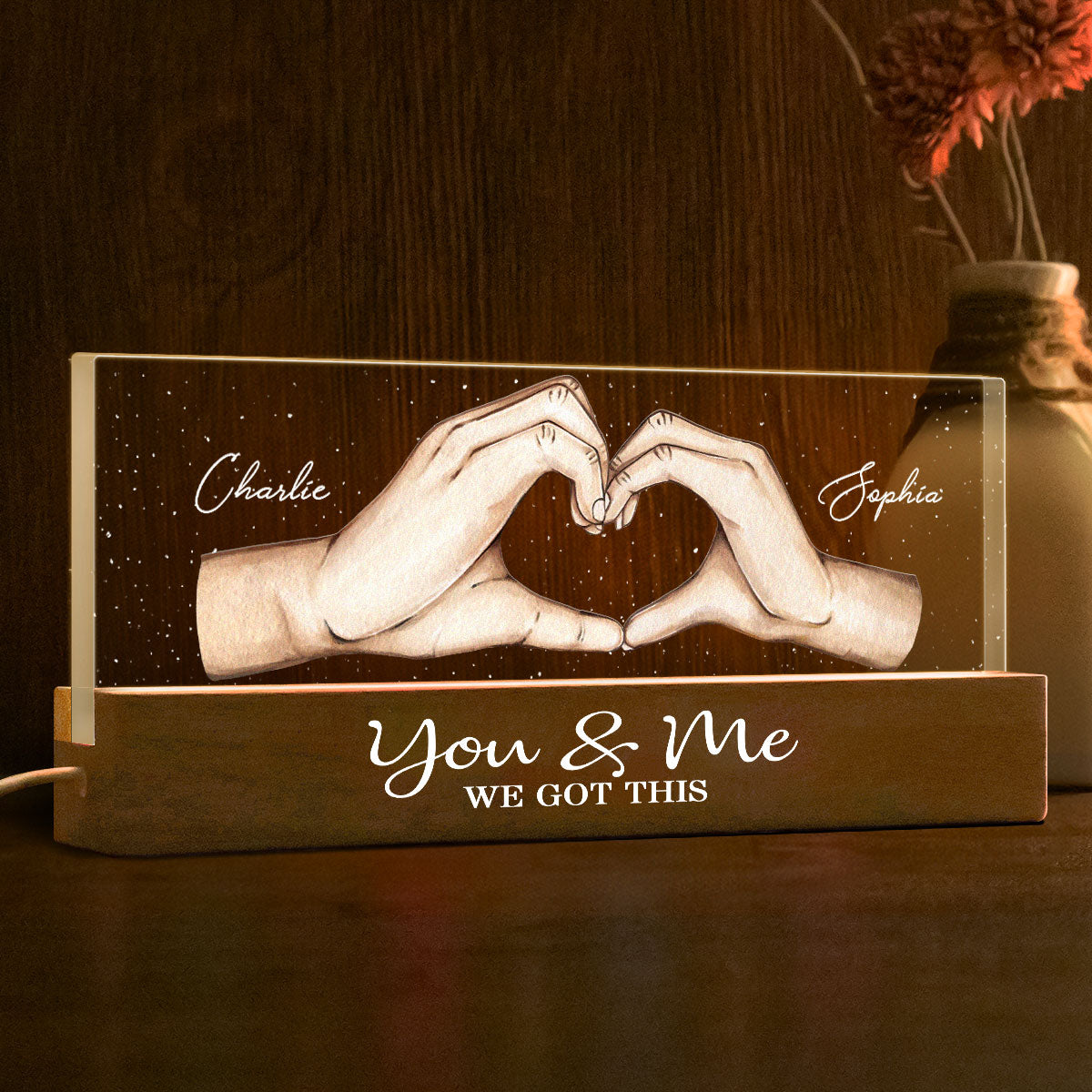 Personalized Acrylic LED Night Light - You Me We Got This Heart Hands