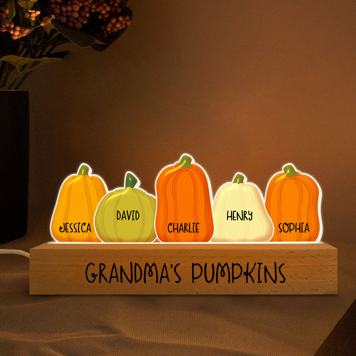 Personalized Acrylic Block LED Light, Grandma Pumpkins