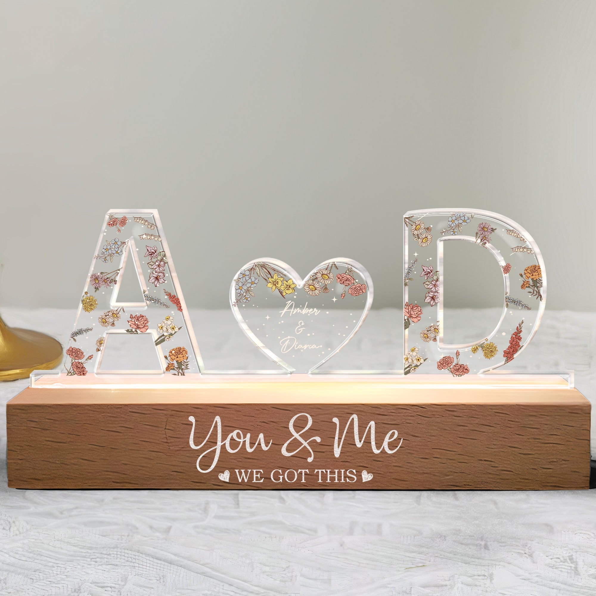 Personalized Custom Name LED Night Light - You & Me We Got This